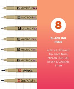 Alternative view of Sakura Pigma Micron. Graphic & Brush Fineline Pens. Archival Black Ink. 8 PK 30067