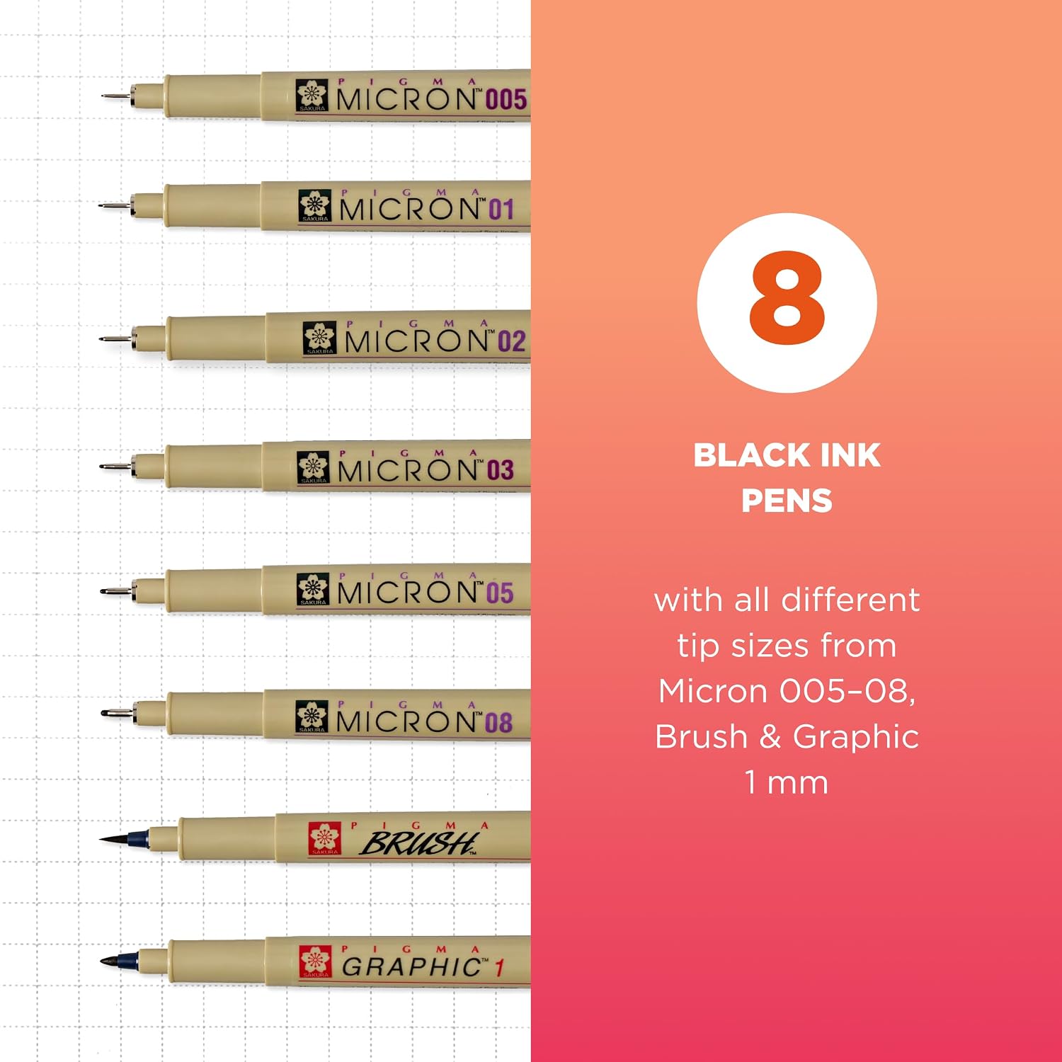 Sakura Pigma Micron. Graphic & Brush Fineline Pens. Archival Black Ink. 8 PK 30067 - Image 2