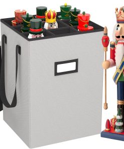 Christmas Nutcracker and Figurine Collectible Storage Box. Christmas Storage Box Ornaments up to 9-16 . Holiday Christmas Decor Organizer with Adjustable Dividers. Nutcracker not Included(Gray)